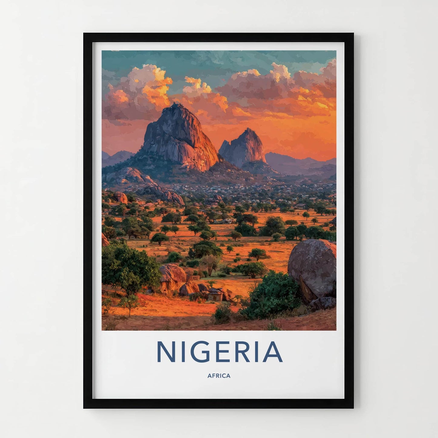 Nigeria Poster - Nigeria Travel Art - Sunset Mountain Village Home Decor