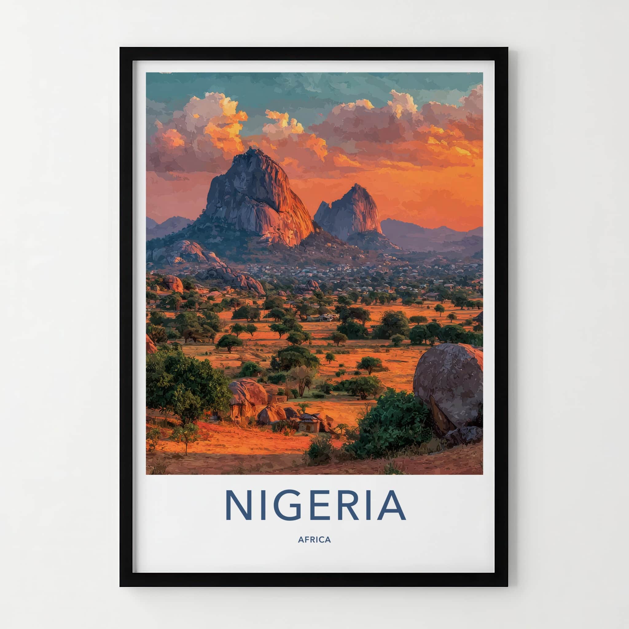 Nigeria Poster - Nigeria Travel Art - Sunset Mountain Village Home Decor