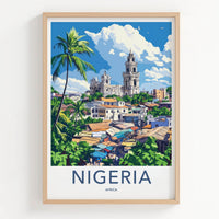 Nigeria Poster - Nigeria Travel Art - Tropical Cityscape Market Home Decor