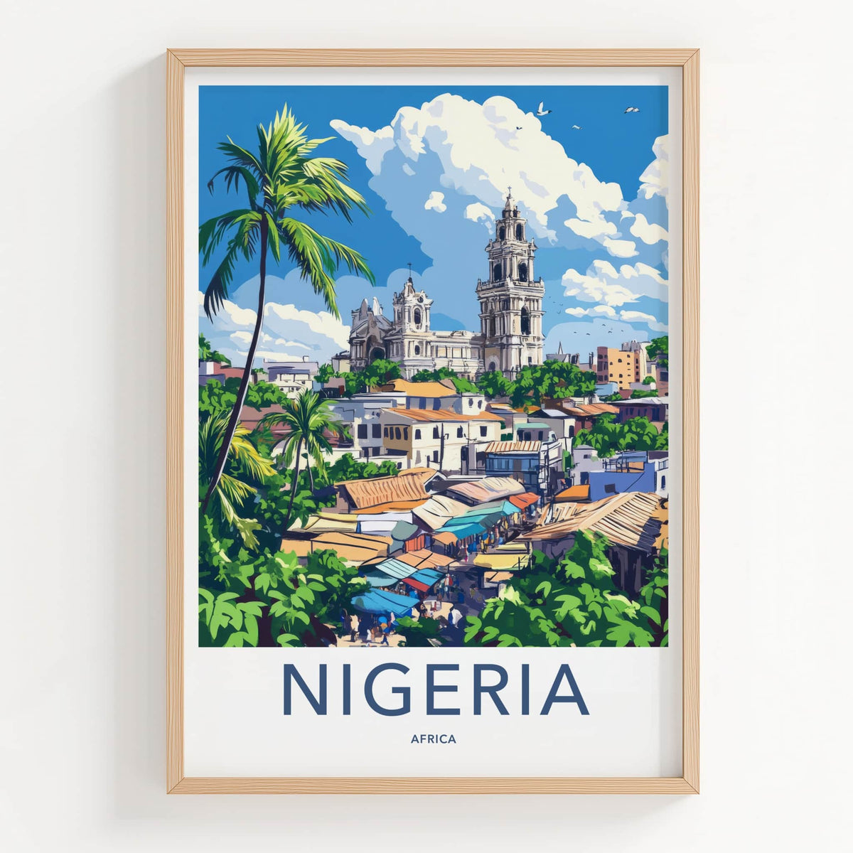 Nigeria Poster - Nigeria Travel Art - Tropical Cityscape Market Home Decor
