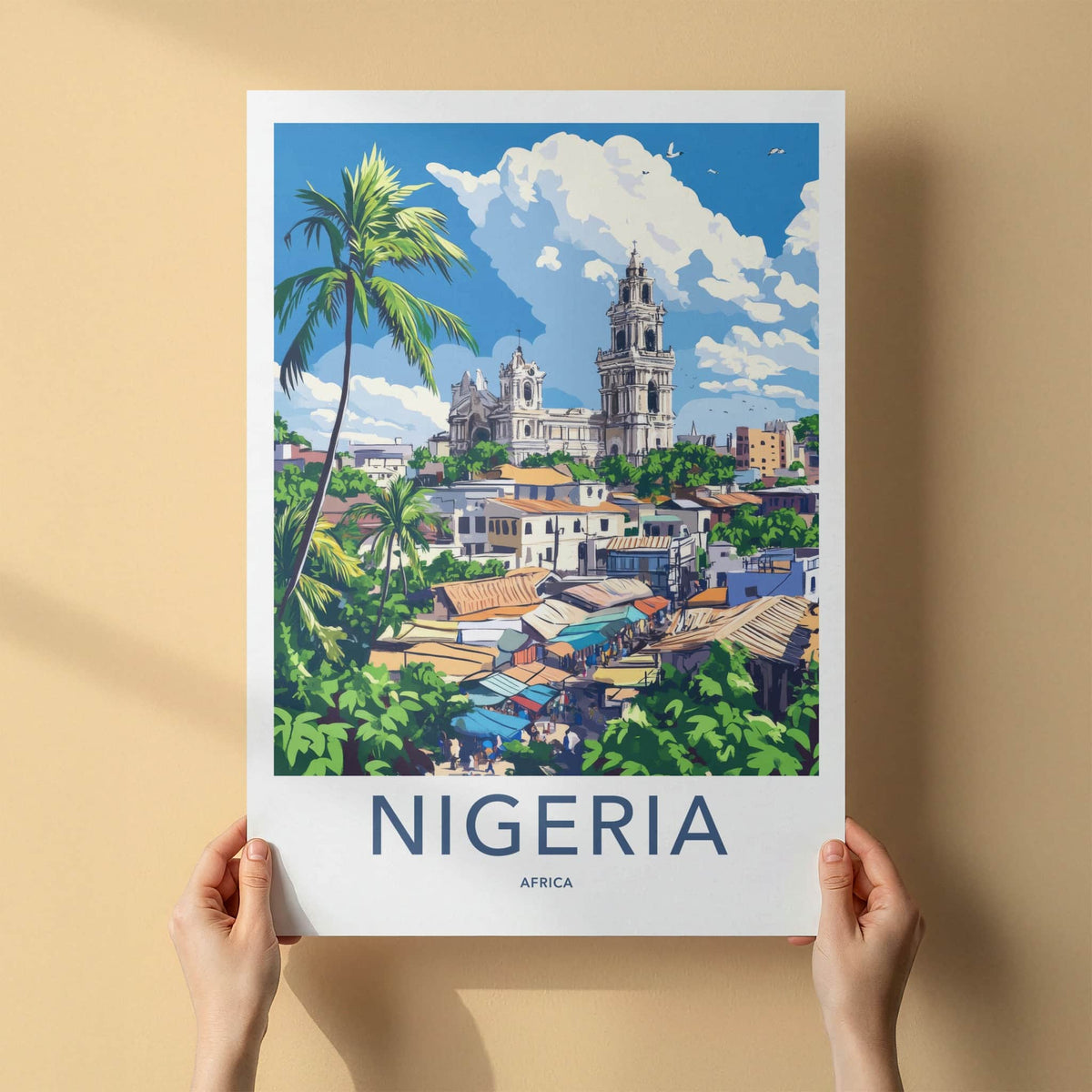 Nigeria Poster - Nigeria Travel Art - Tropical Cityscape Market Home Decor