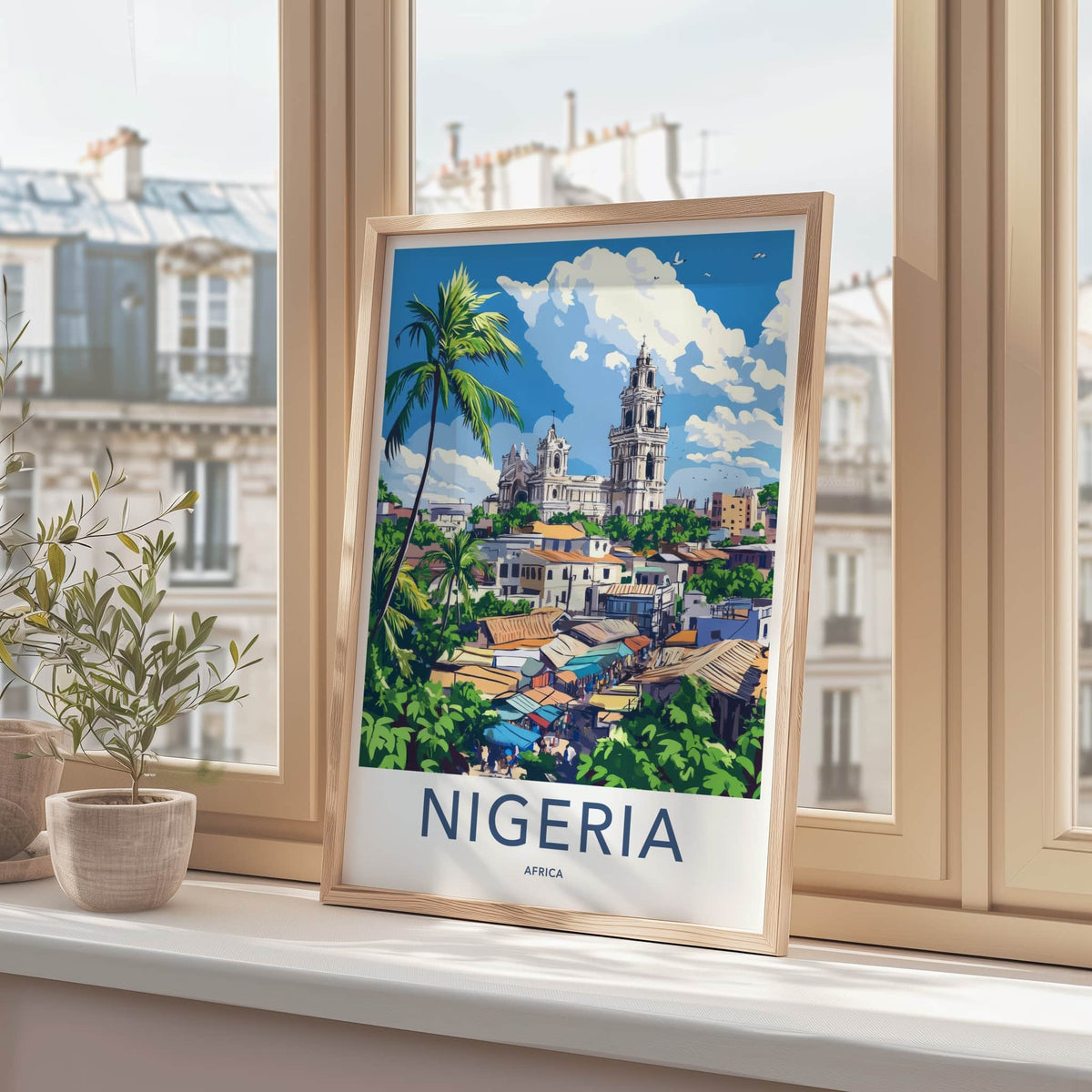Nigeria Poster - Nigeria Travel Art - Tropical Cityscape Market Home Decor
