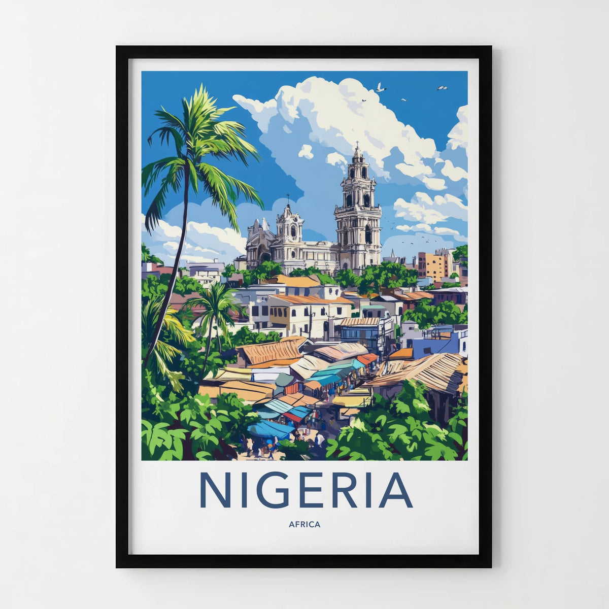 Nigeria Poster - Nigeria Travel Art - Tropical Cityscape Market Home Decor