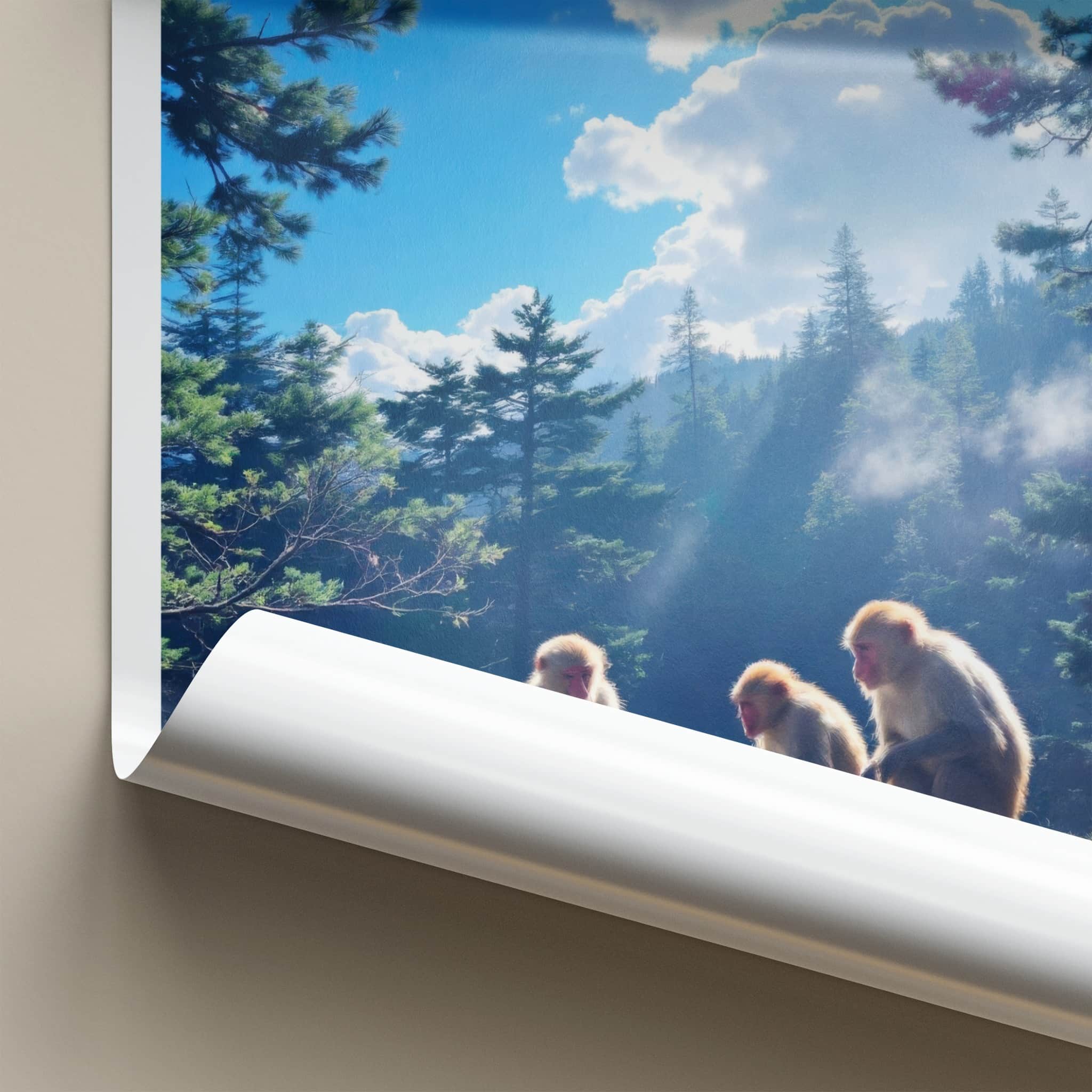 Nikko National Park Poster - Japan Travel Art - Sitting Monkeys Sunny Wall Decor
