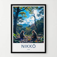 Nikko Poster - Japan Travel Art - Golden Light Monkeys Home Decor