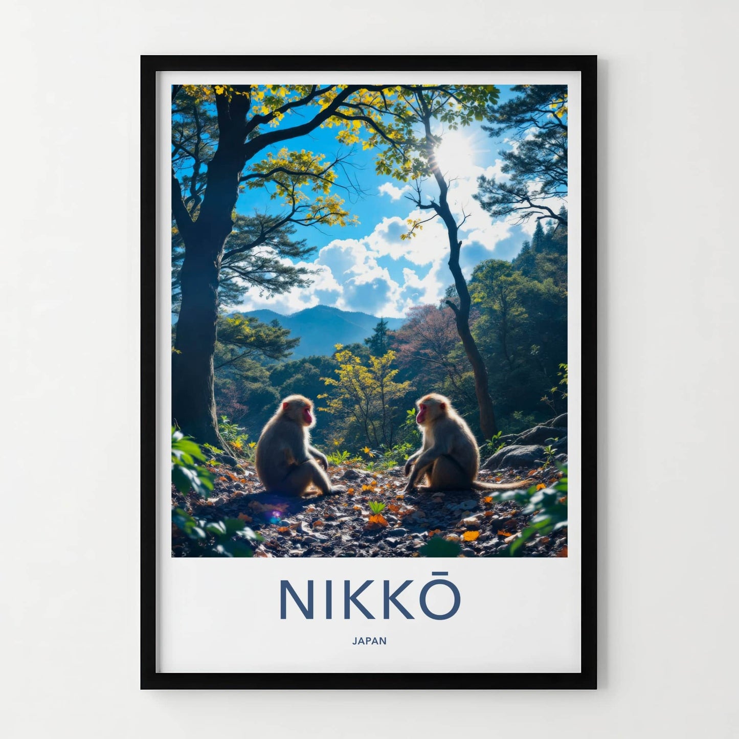 Nikko Poster - Japan Travel Art - Golden Light Monkeys Home Decor