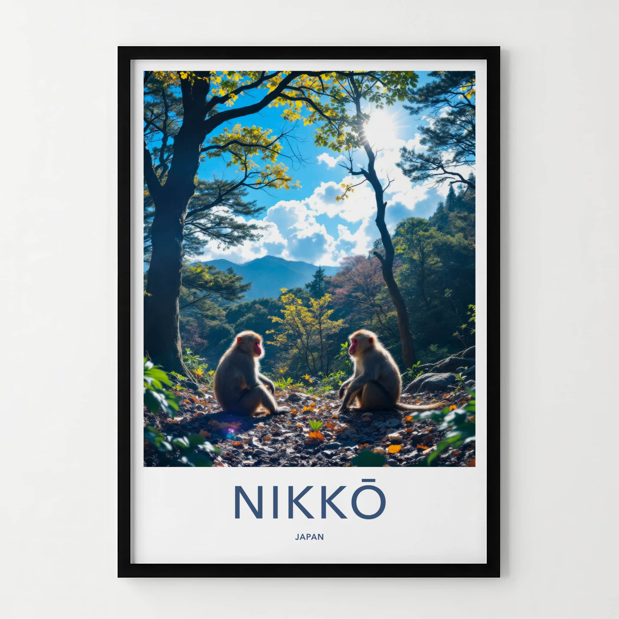 Nikko Poster - Japan Travel Art - Golden Light Monkeys Home Decor