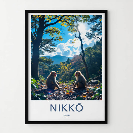Nikko Poster - Japan Travel Art - Golden Light Monkeys Home Decor