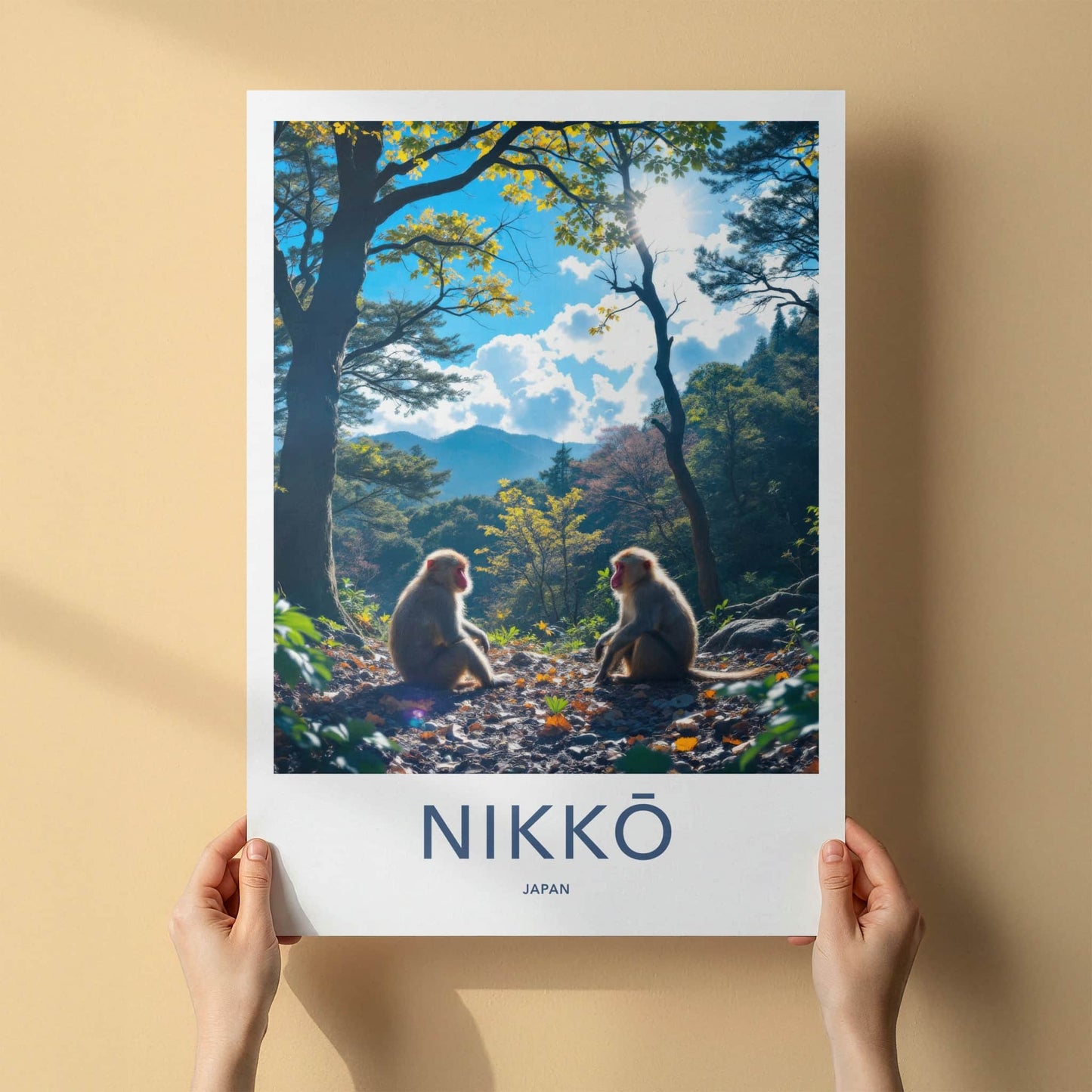 Nikko Poster - Japan Travel Art - Golden Light Monkeys Home Decor