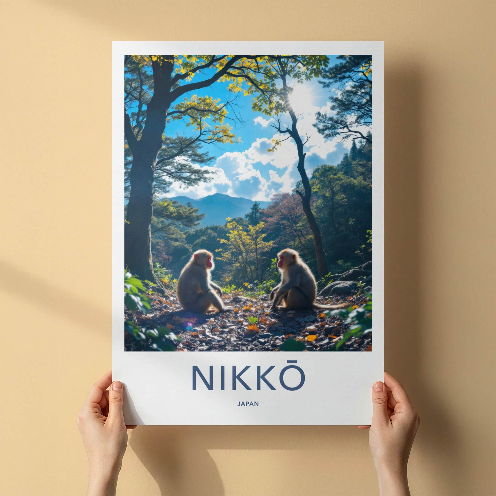 Nikko Poster - Japan Travel Art - Golden Light Monkeys Home Decor