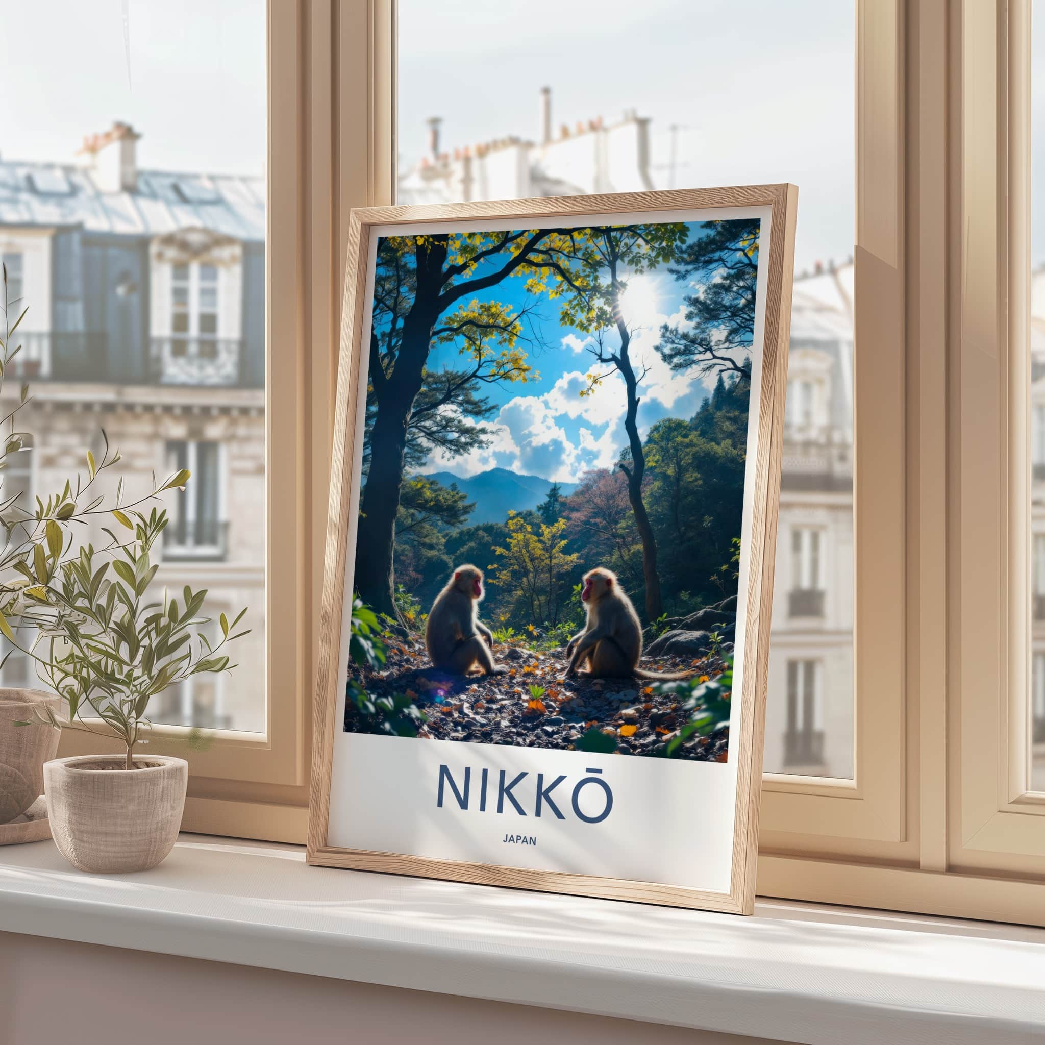 Nikko Poster - Japan Travel Art - Golden Light Monkeys Home Decor