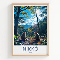 Nikko Poster - Japan Travel Art - Golden Light Monkeys Home Decor