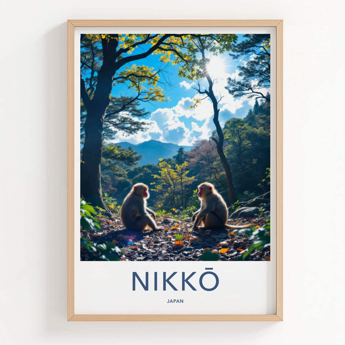Nikko Poster - Japan Travel Art - Golden Light Monkeys Home Decor