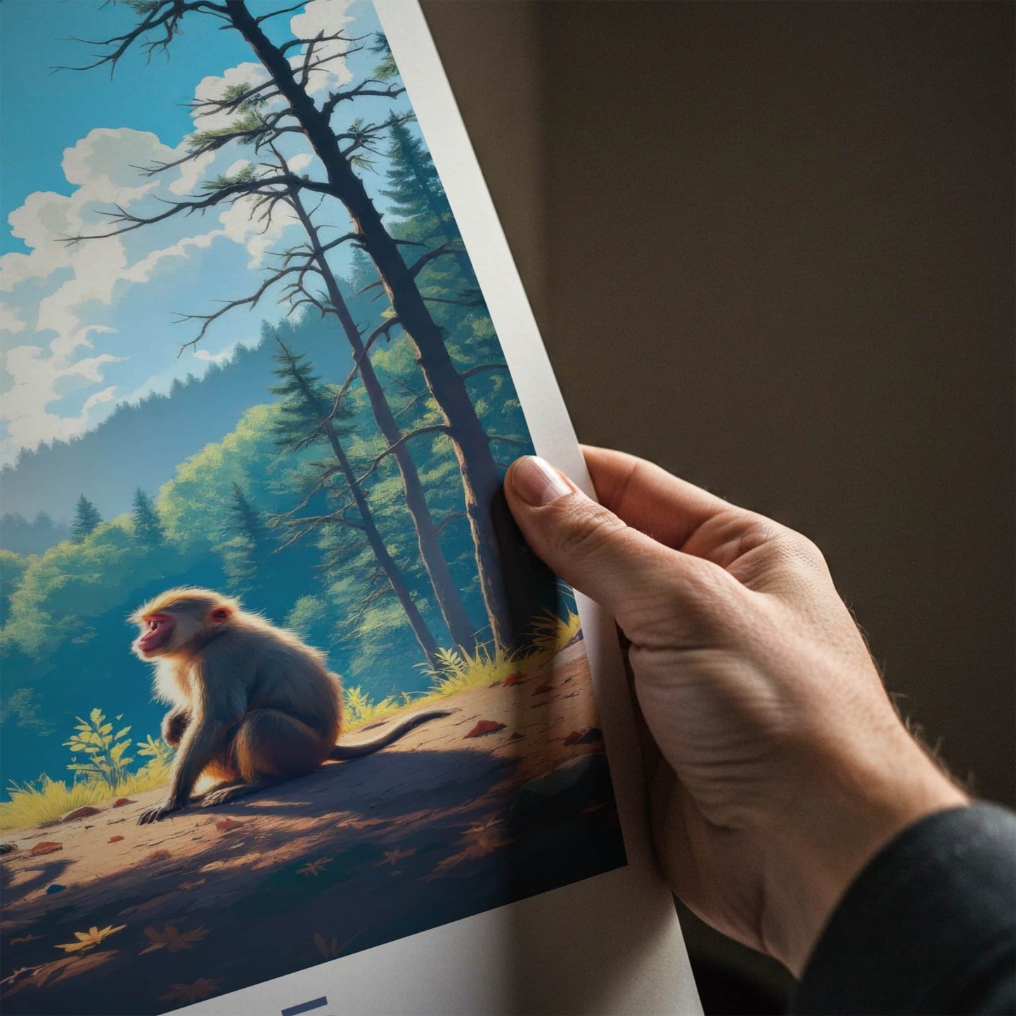 Nikko Poster - Japan Wall Art - Sitting Monkeys Forest Home Decor