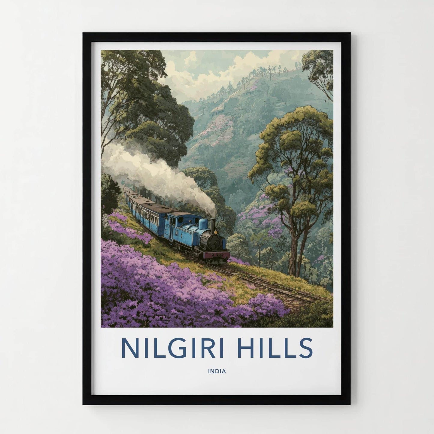 Nilgiri Hills Poster - India Travel Art - Tamil Nadu Scenic Hill Railway Home Decor