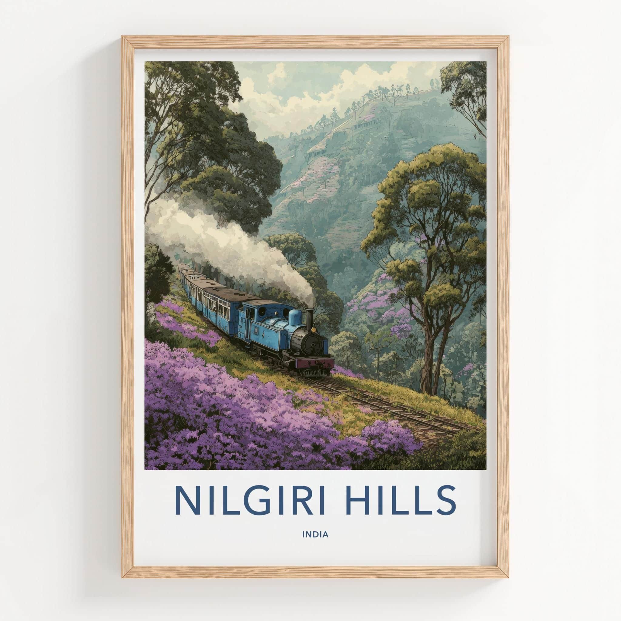 Nilgiri Hills Poster - India Travel Art - Tamil Nadu Scenic Hill Railway Home Decor