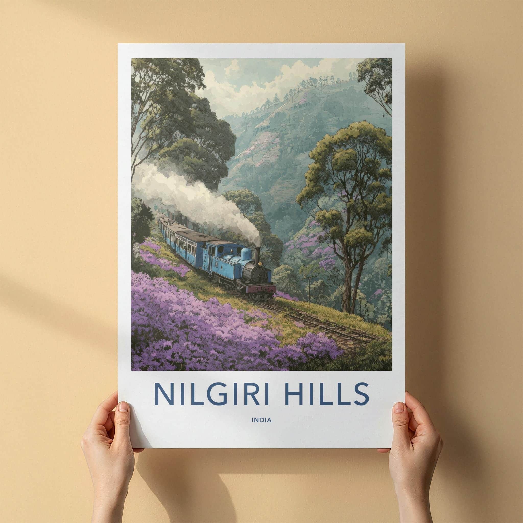 Nilgiri Hills Poster - India Travel Art - Tamil Nadu Scenic Hill Railway Home Decor