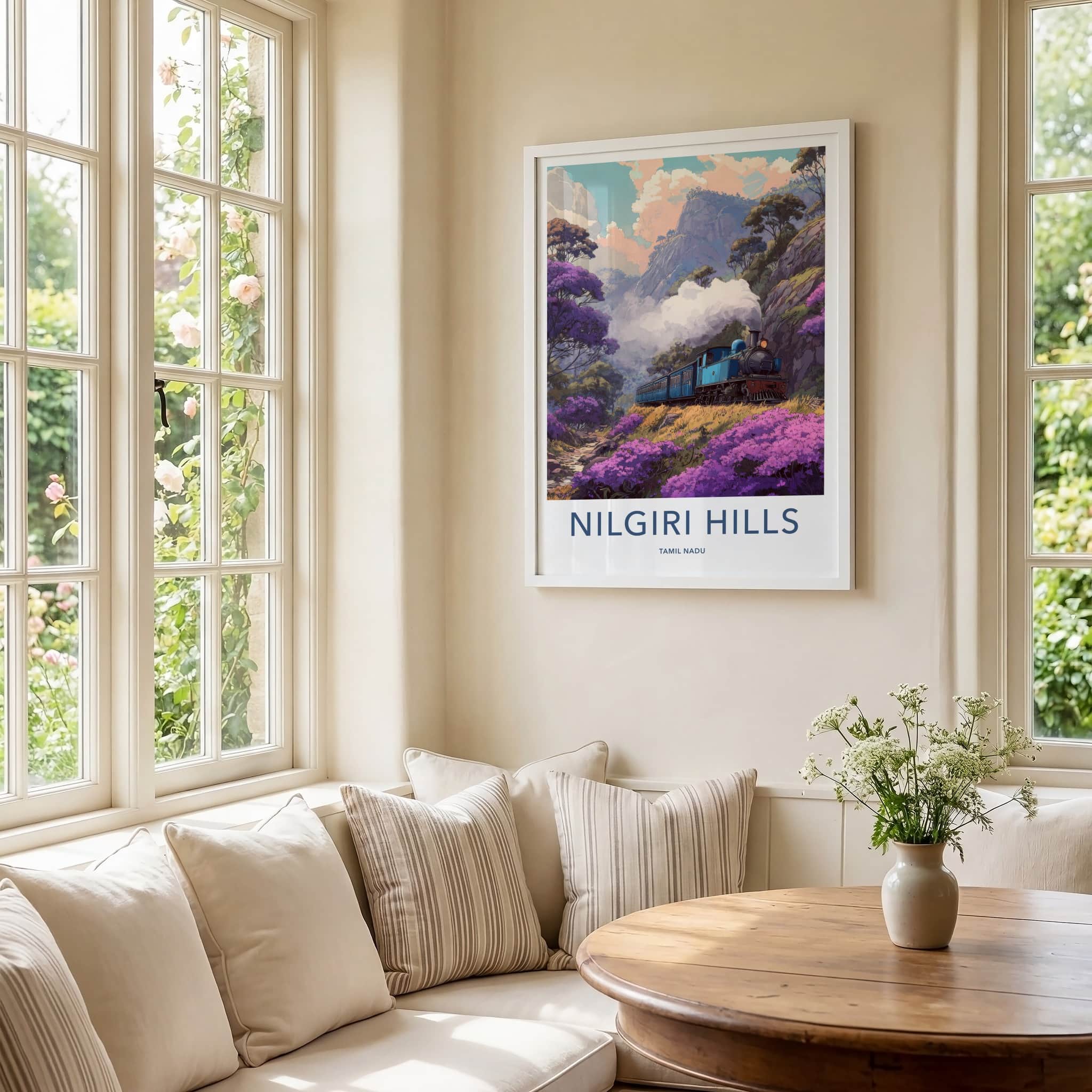 Nilgiri Hills Poster - India Travel Art - Vintage Train Scenic Gallery Art