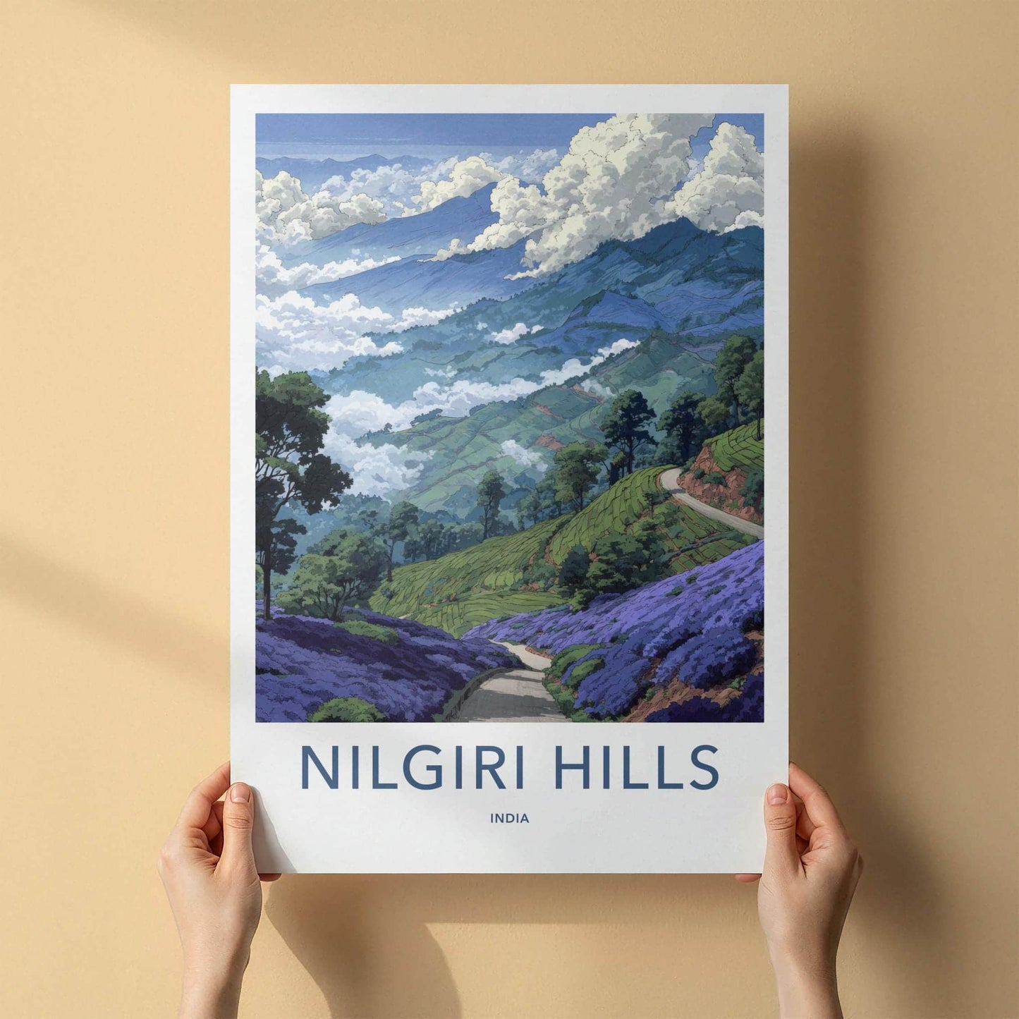 Nilgiri Hills Poster - India Wall Art - Tamil Nadu Green Tea Fields Home Decor