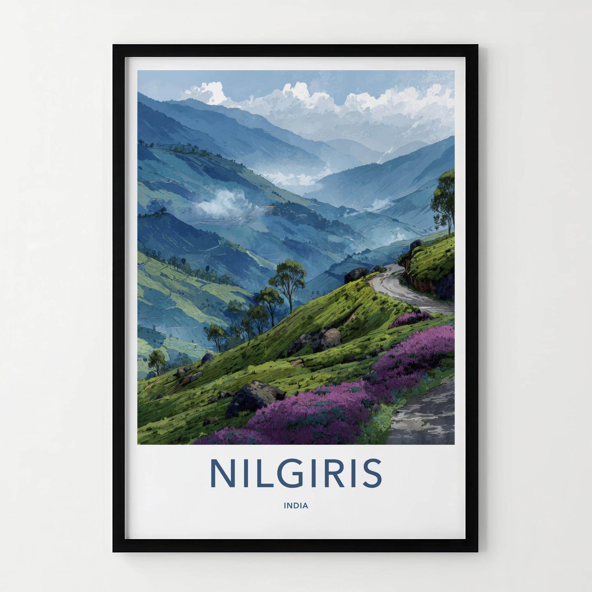 Nilgiris Poster - India Travel Art - Tamil Nadu Winding Mountain Road Home Decor