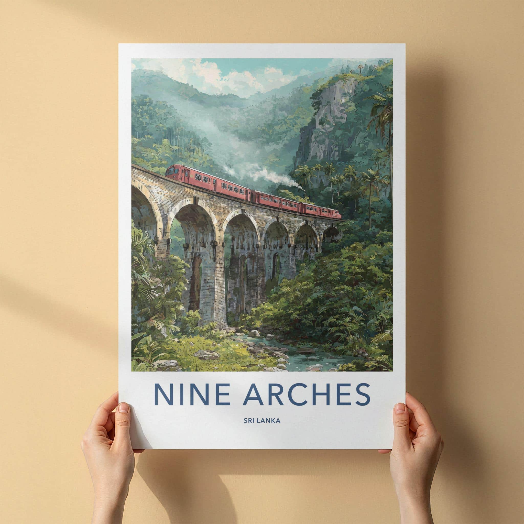 Nine Arches Poster - Sri Lanka Travel Art - Historic Train Bridge Home Decor