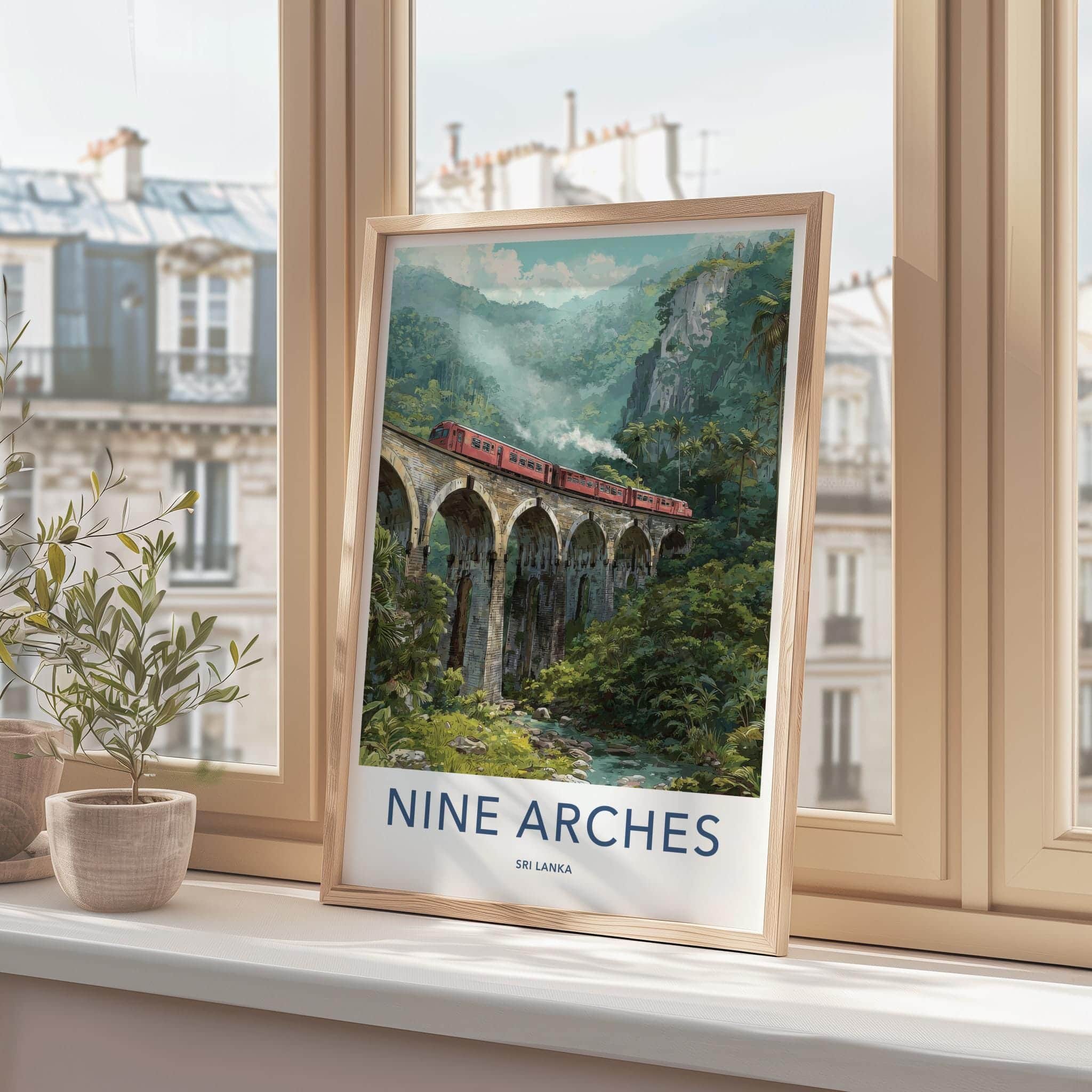 Nine Arches Poster - Sri Lanka Travel Art - Historic Train Bridge Home Decor