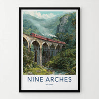 Nine Arches Poster - Sri Lanka Travel Art - Historic Train Bridge Home Decor