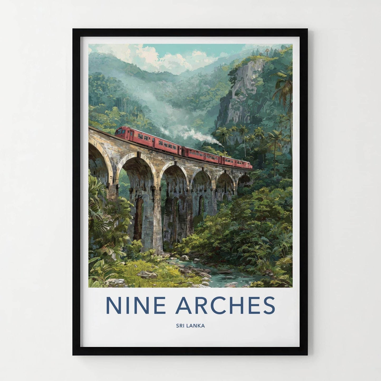 Nine Arches Poster - Sri Lanka Travel Art - Historic Train Bridge Home Decor