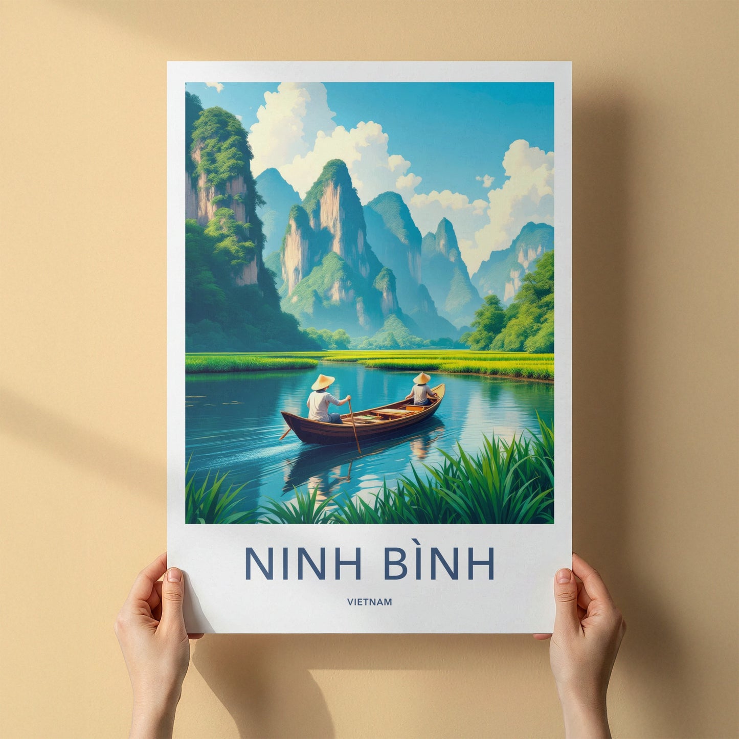 Ninh Binh Poster - Vietnam Art Print - Karst Mountains River Home Decor