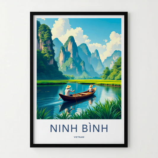Ninh Binh Poster - Vietnam Art Print - Karst Mountains River Home Decor