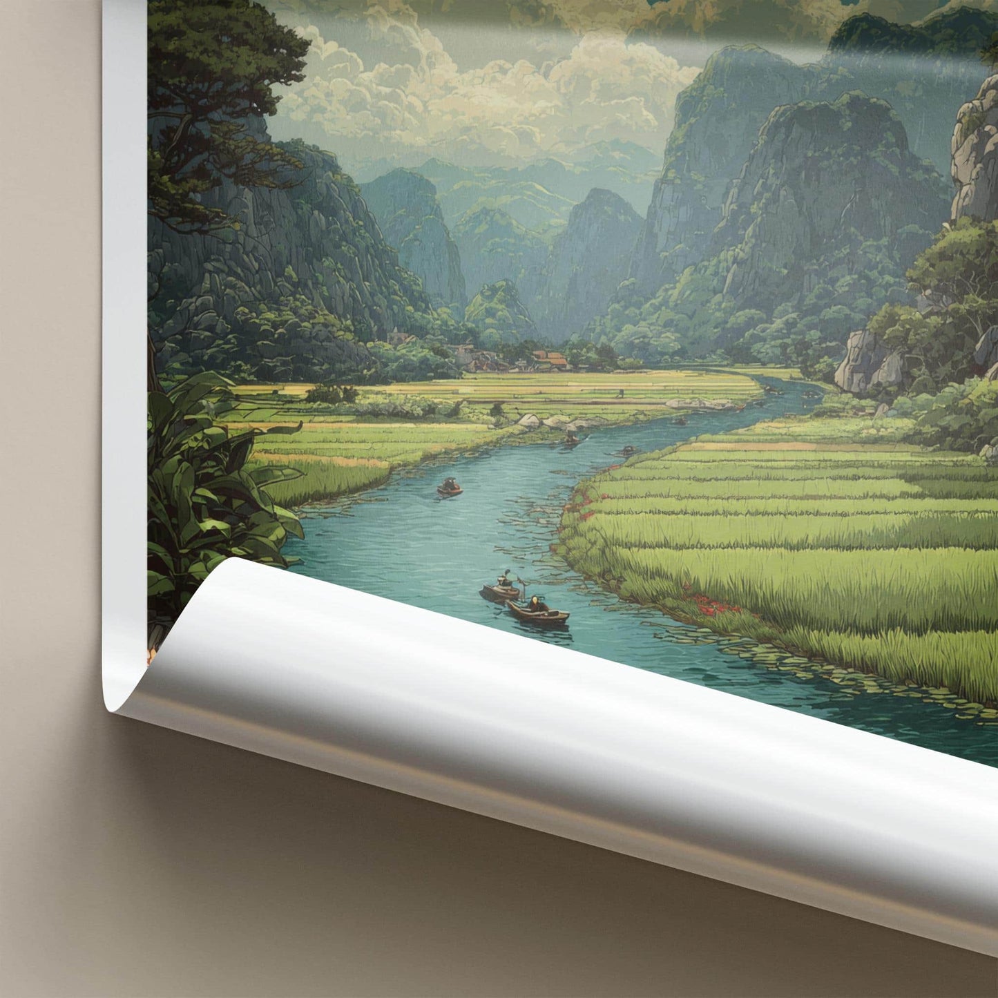 Ninh Binh Poster - Vietnam Framed Art - Karst River Lotus Framed Decor