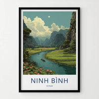 Ninh Binh Poster - Vietnam Framed Art - Karst River Lotus Framed Decor