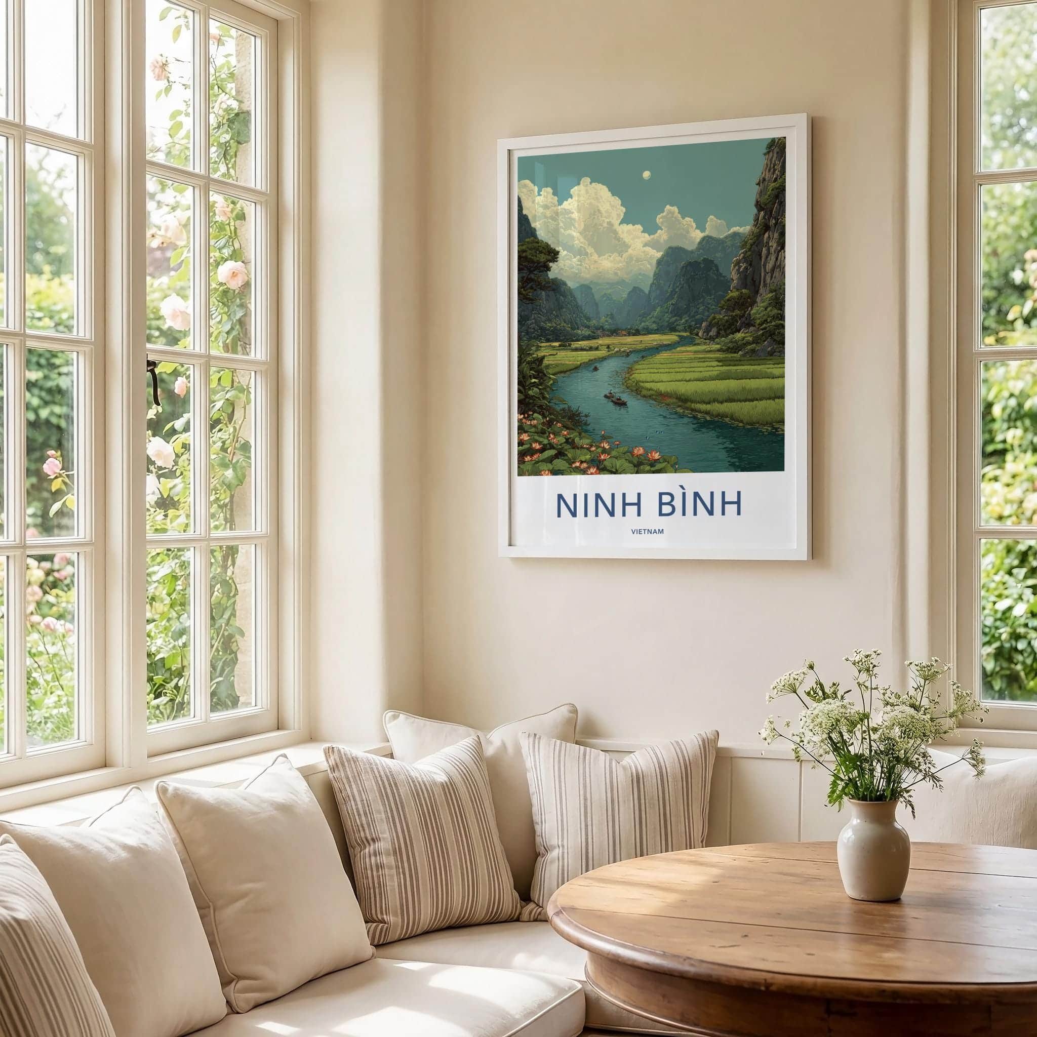 Ninh Binh Poster - Vietnam Framed Art - Karst River Lotus Framed Decor