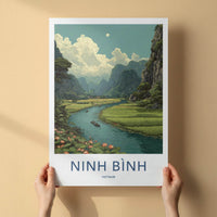 Ninh Binh Poster - Vietnam Framed Art - Karst River Lotus Framed Decor