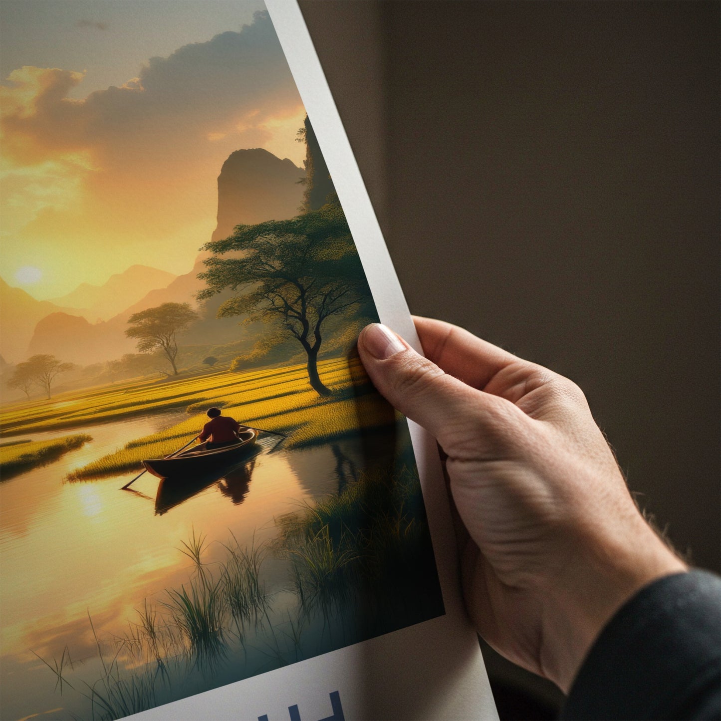 Ninh Binh Poster - Vietnam Travel Art - Golden River Sunset Home Decor