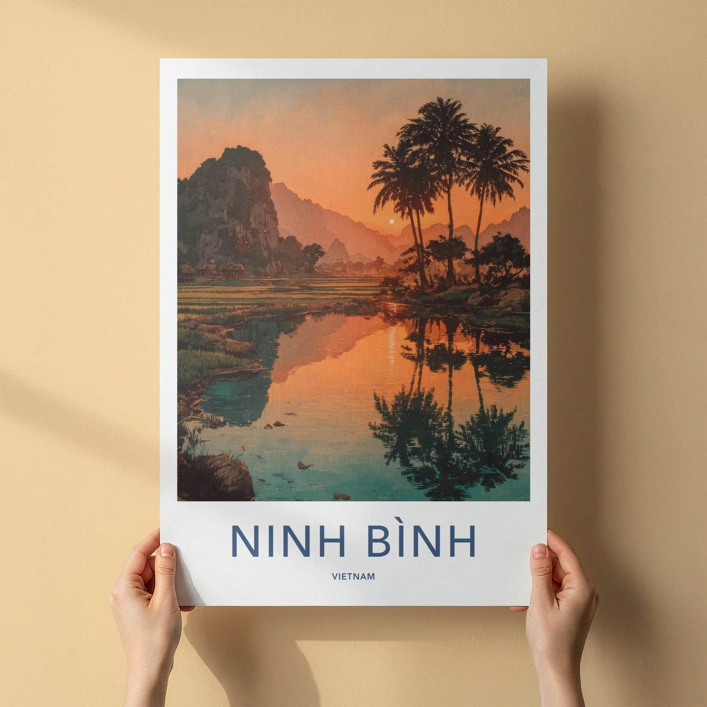 NINH BINH Poster - Vietnam Travel Art - Orange Sky Reflections Home Decor