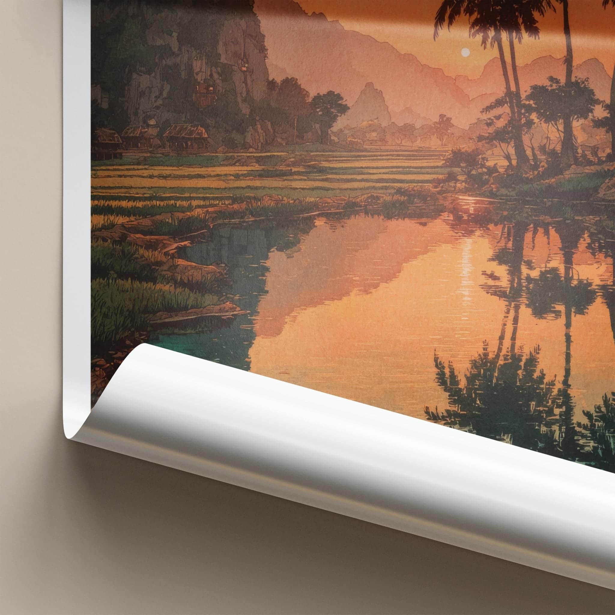 NINH BINH Poster - Vietnam Travel Art - Orange Sky Reflections Home Decor