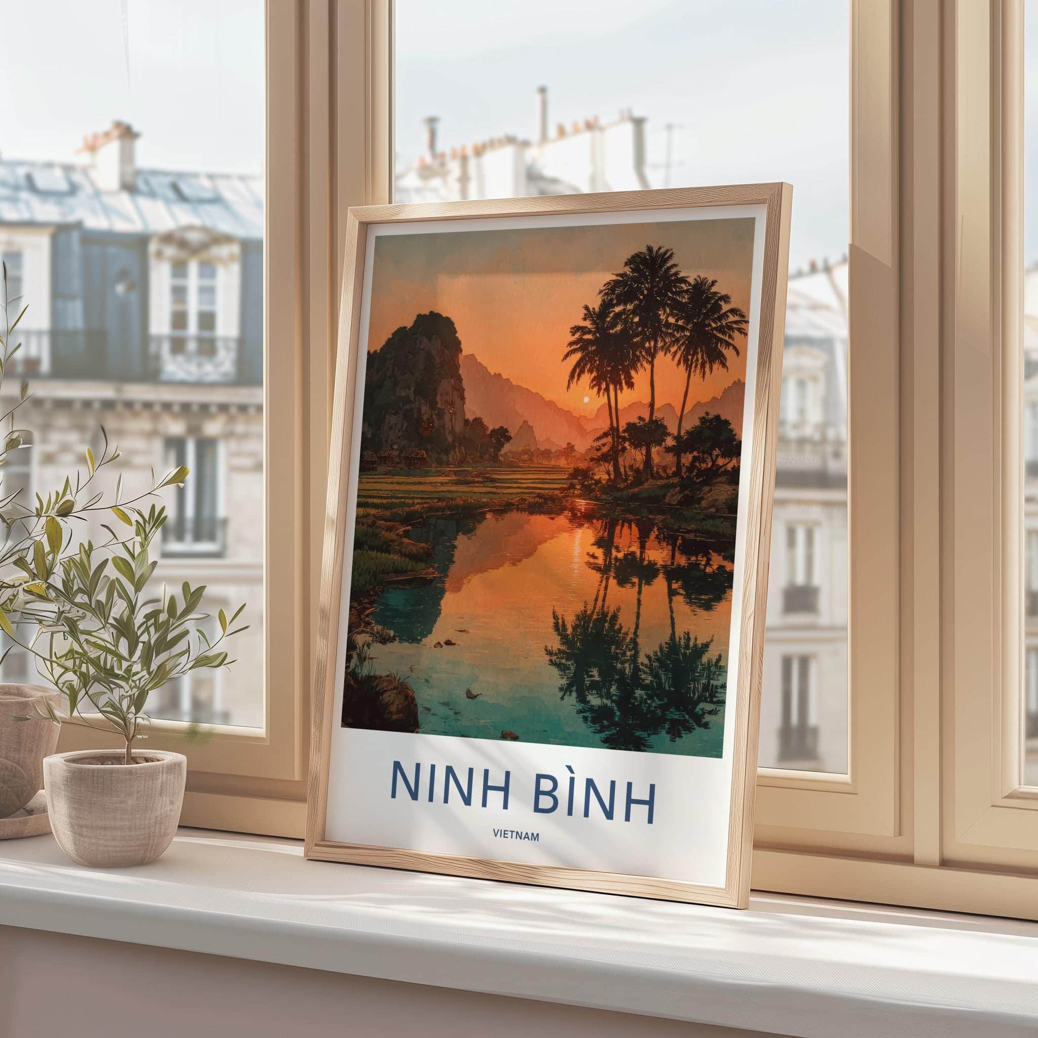 NINH BINH Poster - Vietnam Travel Art - Orange Sky Reflections Home Decor