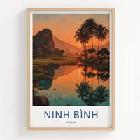 NINH BINH Poster - Vietnam Travel Art - Orange Sky Reflections Home Decor