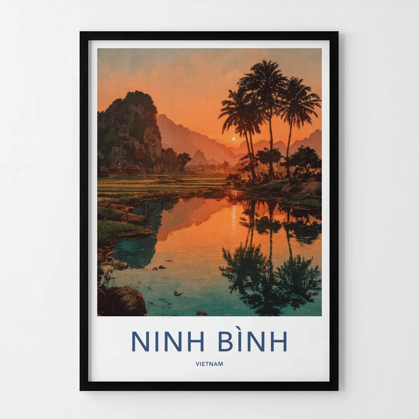 NINH BINH Poster - Vietnam Travel Art - Orange Sky Reflections Home Decor