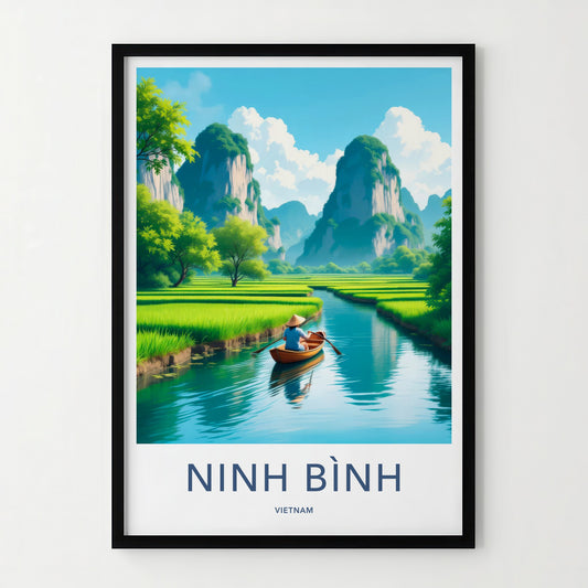 Ninh Binh Poster - Vietnam Travel Art - Paddles River Mountains Home Decor