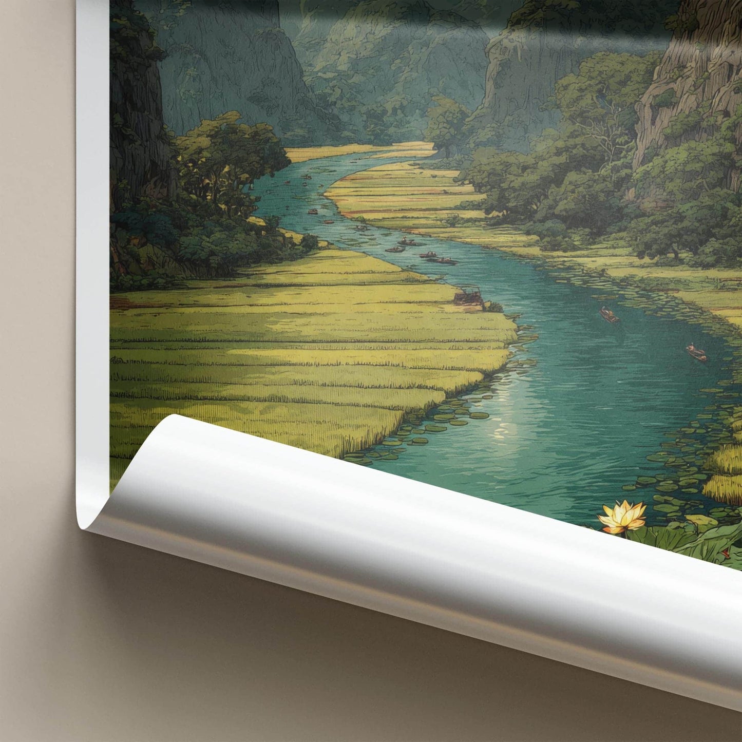 Ninh Binh Poster - Vietnam Travel Art - River Boats Lotuses Home Decor