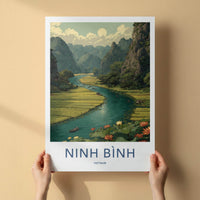 Ninh Binh Poster - Vietnam Travel Art - River Boats Lotuses Home Decor