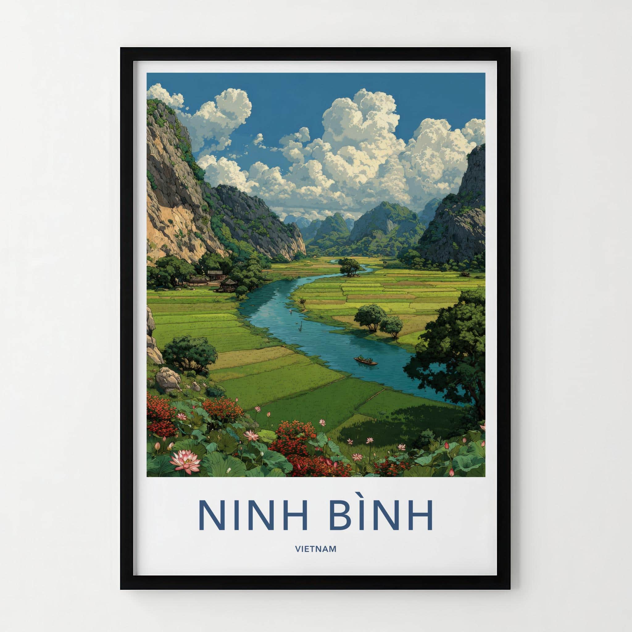 Ninh Binh Poster - Vietnam Travel Art - Scenic River Valley Home Decor