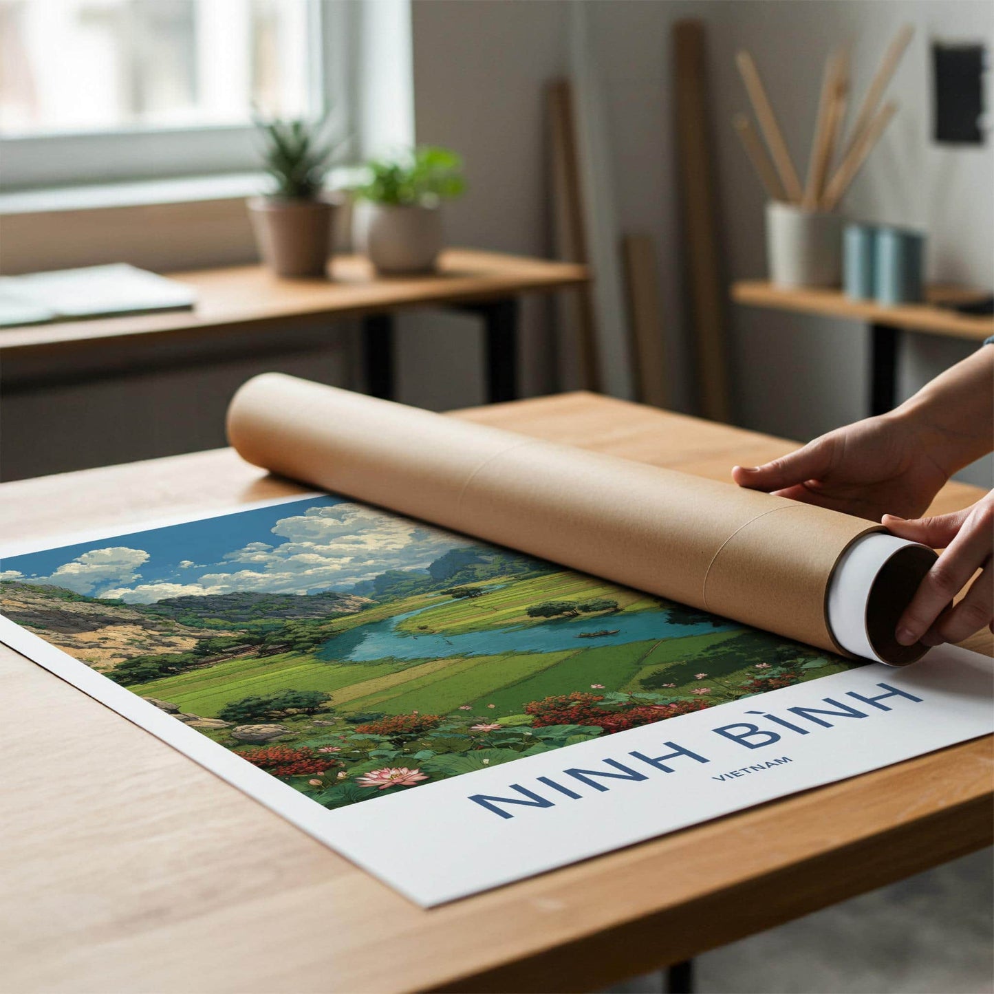 Ninh Binh Poster - Vietnam Travel Art - Scenic River Valley Home Decor