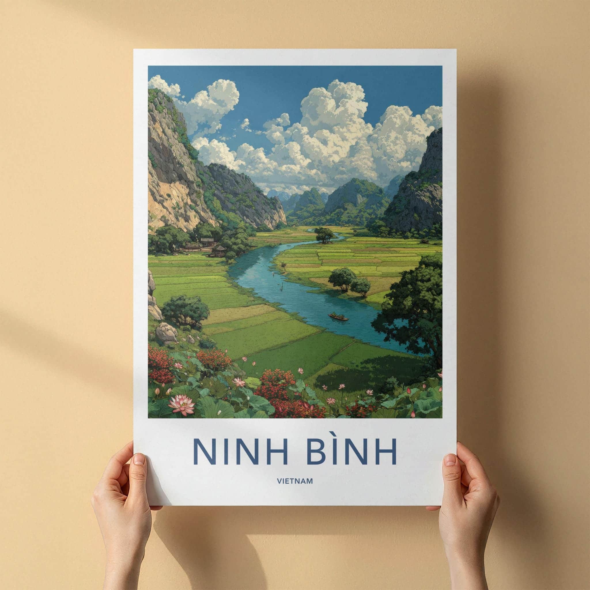 Ninh Binh Poster - Vietnam Travel Art - Scenic River Valley Home Decor