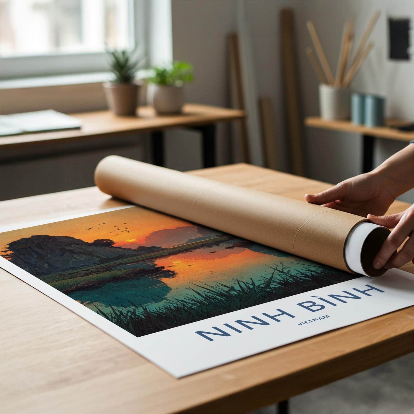 Ninh Binh Poster - Vietnam Travel Print - Rocky Karst Sunset Home Decor