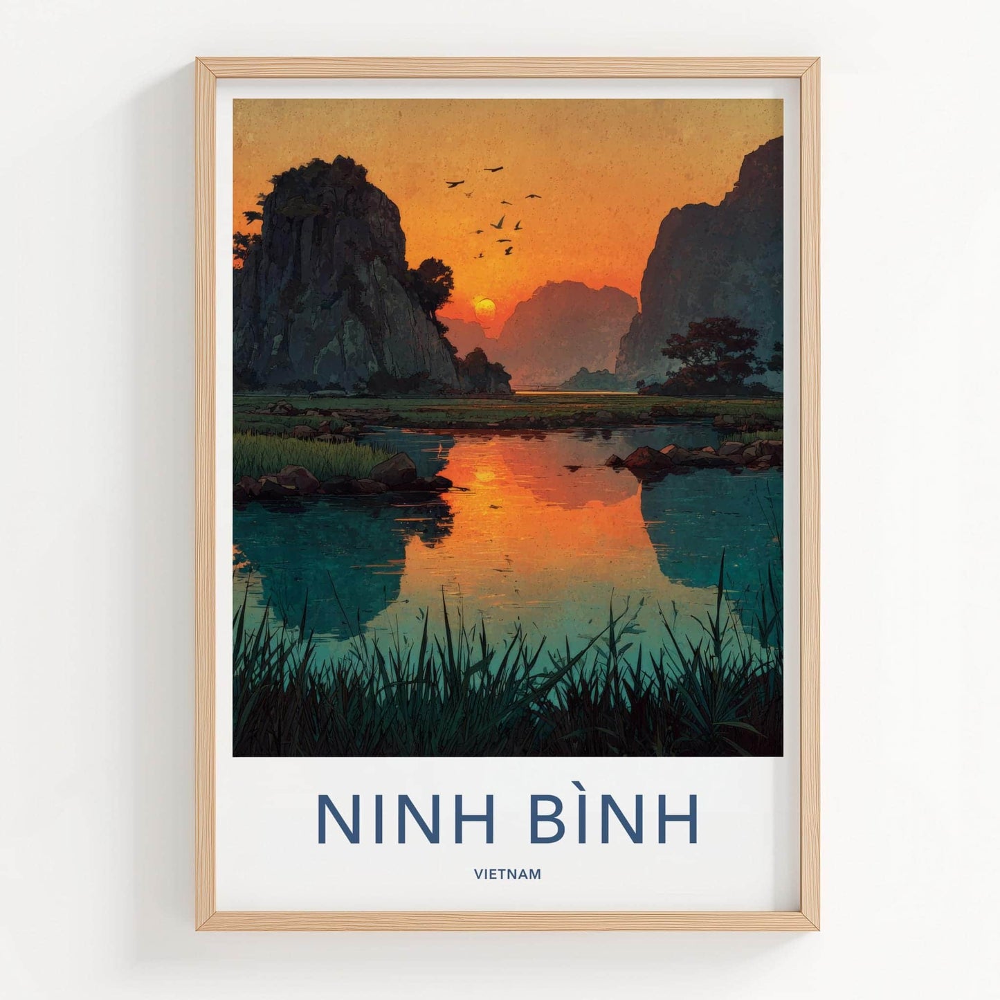 Ninh Binh Poster - Vietnam Travel Print - Rocky Karst Sunset Home Decor