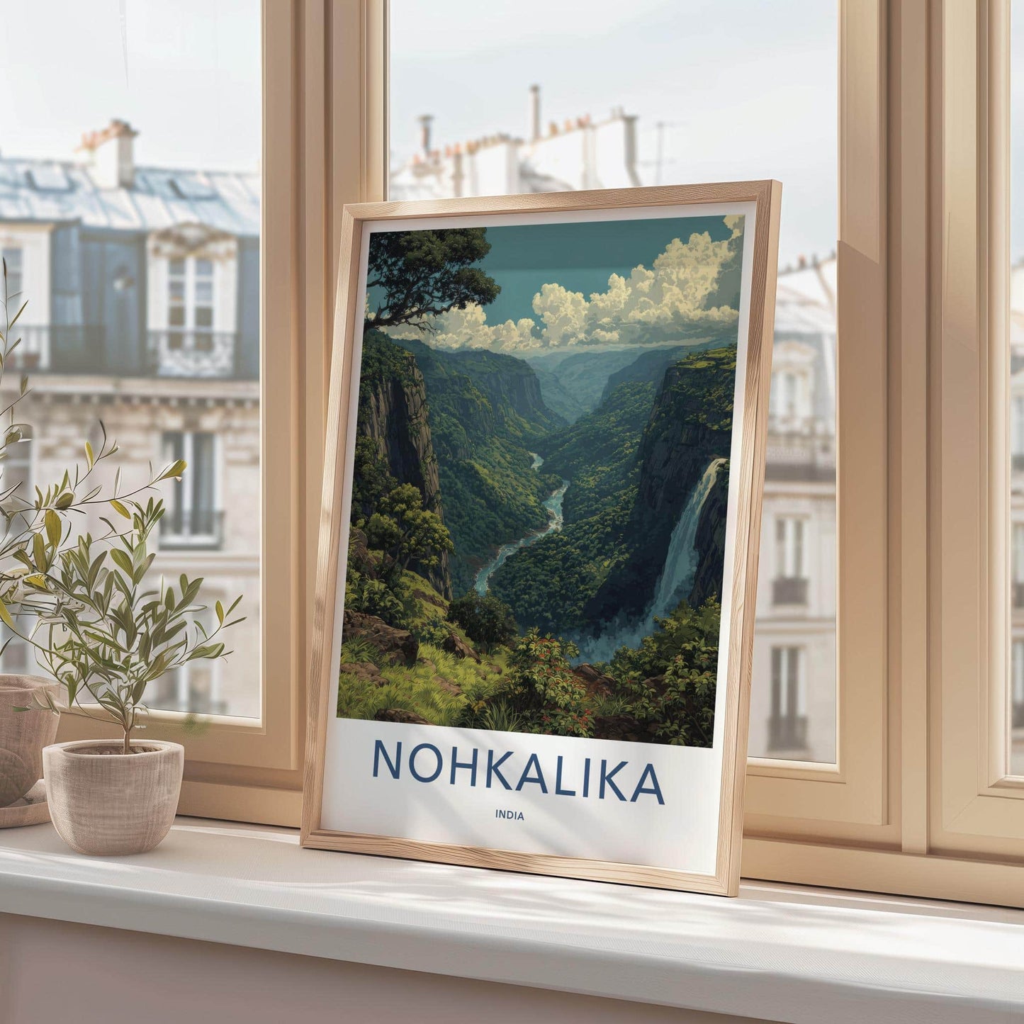 Nohkalika Poster - India Travel Art - Meghalaya Lush Green Valley Home Decor