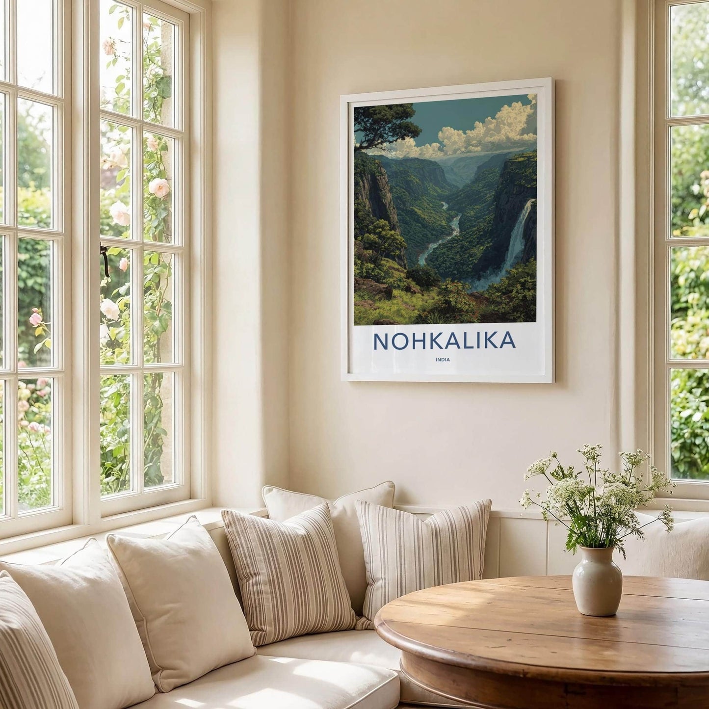 Nohkalika Poster - India Travel Art - Meghalaya Lush Green Valley Home Decor